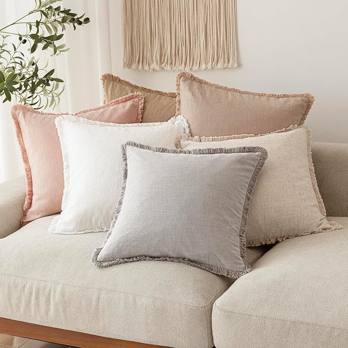 Foindtower Set of 2 Decorative Linen Fringe Throw Pillow Covers Cozy Boho - Image 7