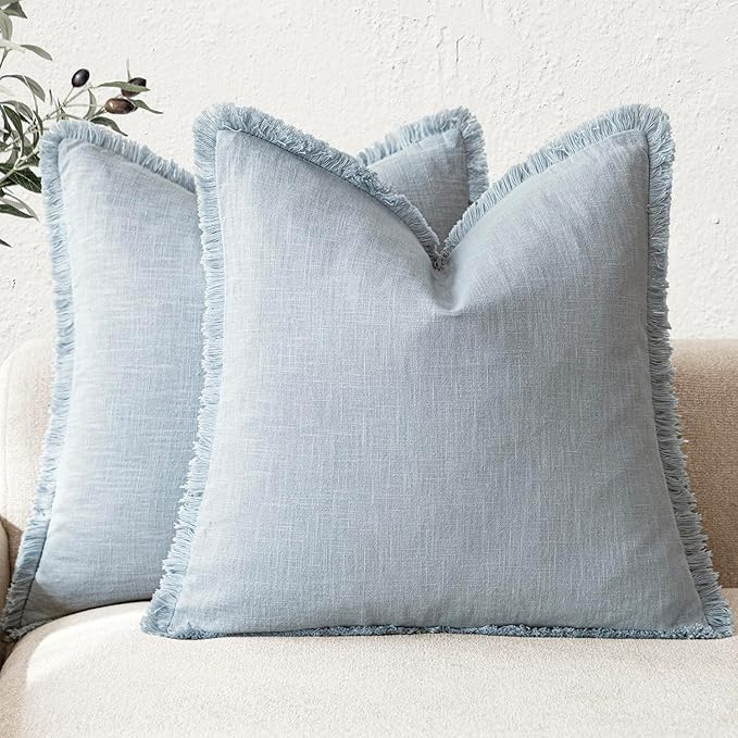 Foindtower Set of 2 Decorative Linen Fringe Throw Pillow Covers Boho Farmhouse by Foindtower
