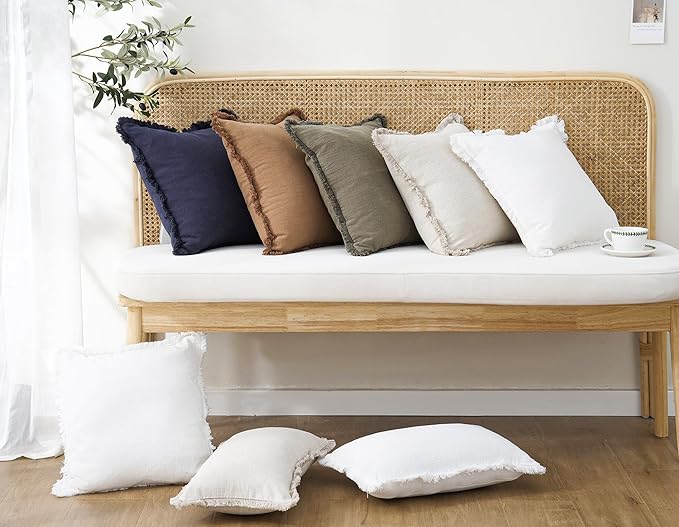 Foindtower Set of 2 Decorative Linen Fringe Lumbar Throw Pillow Covers Boho - Image 6