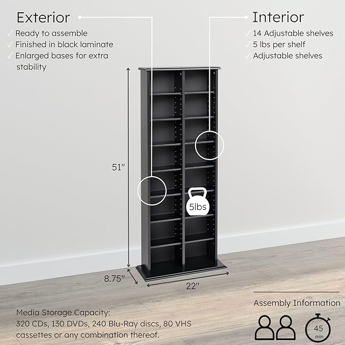 Prepac 2 Column Tall Cabinet Media, Double Multimedia Storage Tower - Image 5