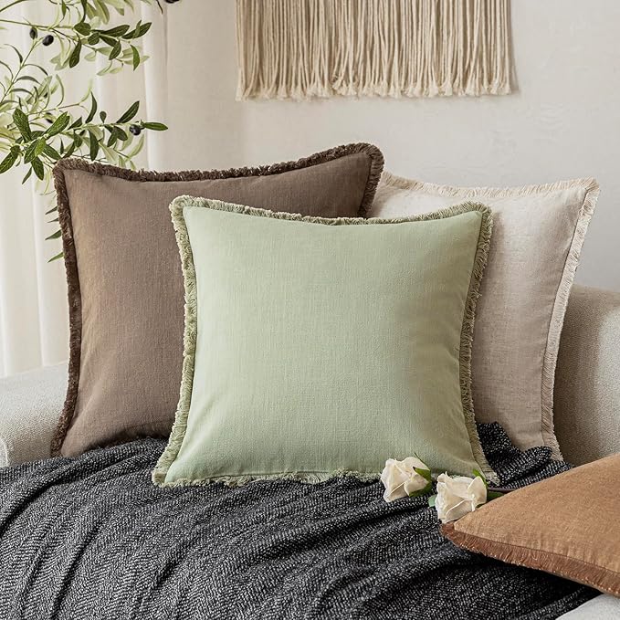 Foindtower Set of 2 Decorative Linen Fringe Lumbar Throw Pillow Covers - Image 5