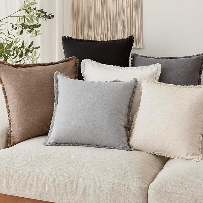 Foindtower Set of 2 Decorative Linen Fringe Throw Pillow Covers Cozy Farmhouse - Image 7