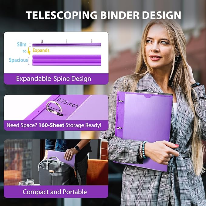 WOT I 12-Pack Telescoping 3 Ring Binder, Expandable Flexible Binder - Image 2