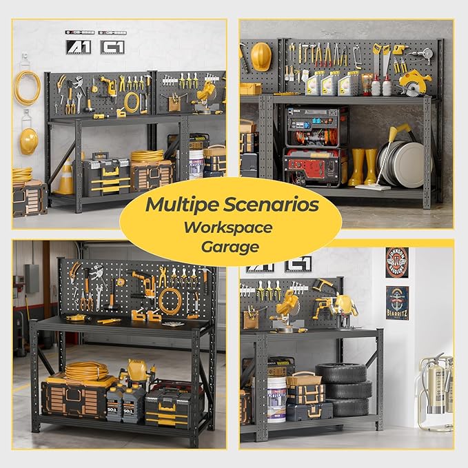 5 Sets Storage Shelves with Pegboard, Heavy Duty Garage Shelving Units and - Image 6