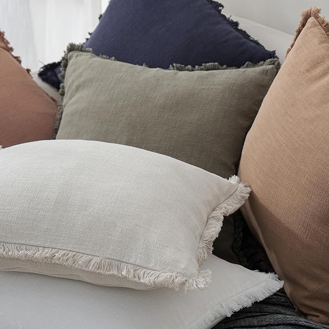 Foindtower Set of 2 Decorative Linen Fringe Throw Pillow Covers Cozy Farmhouse - Image 6