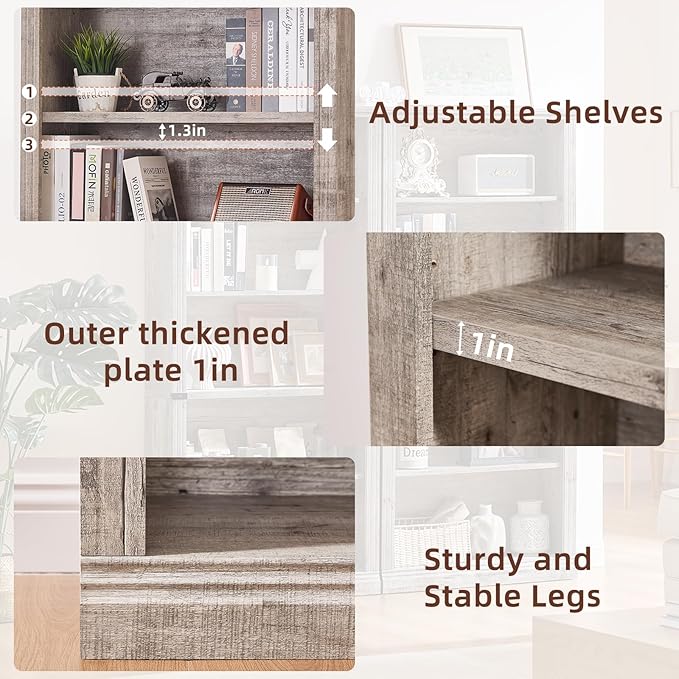 RWYHG 70" Grey Tall Bookshelf Set of 3, 5-Tier Thick Wooden Book Shelf - Image 5