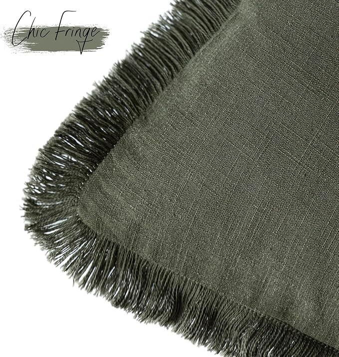 Foindtower Set of 2 Decorative Linen Fringe Throw Pillow Covers Boho Farmhouse - Image 3