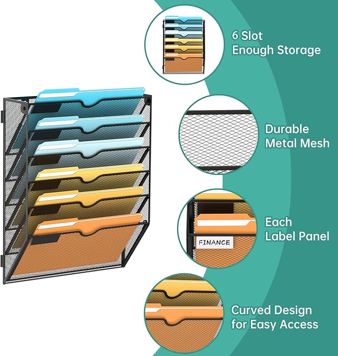 SUPEASY Wall File Organizer Mesh Office Mail Holder, Hanging Wall Organizer - Image 3