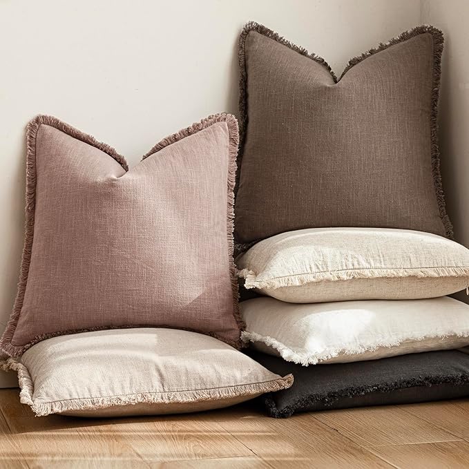 Foindtower Set of 2 Decorative Linen Fringe Throw Pillow Covers Cozy Boho - Image 6