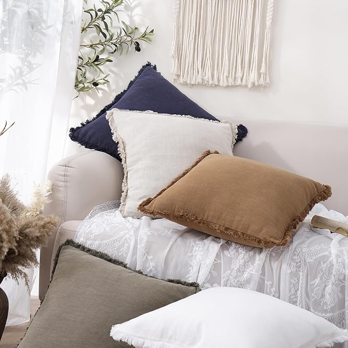 Foindtower Set of 2 Decorative Linen Fringe Throw Pillow Covers Cozy Farmhouse - Image 5