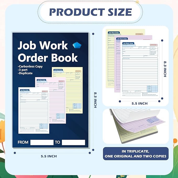 150 Sets Job Work Order Form Book 3 Part Carbonless Work Order Invoice Book 5.5 - Image 2