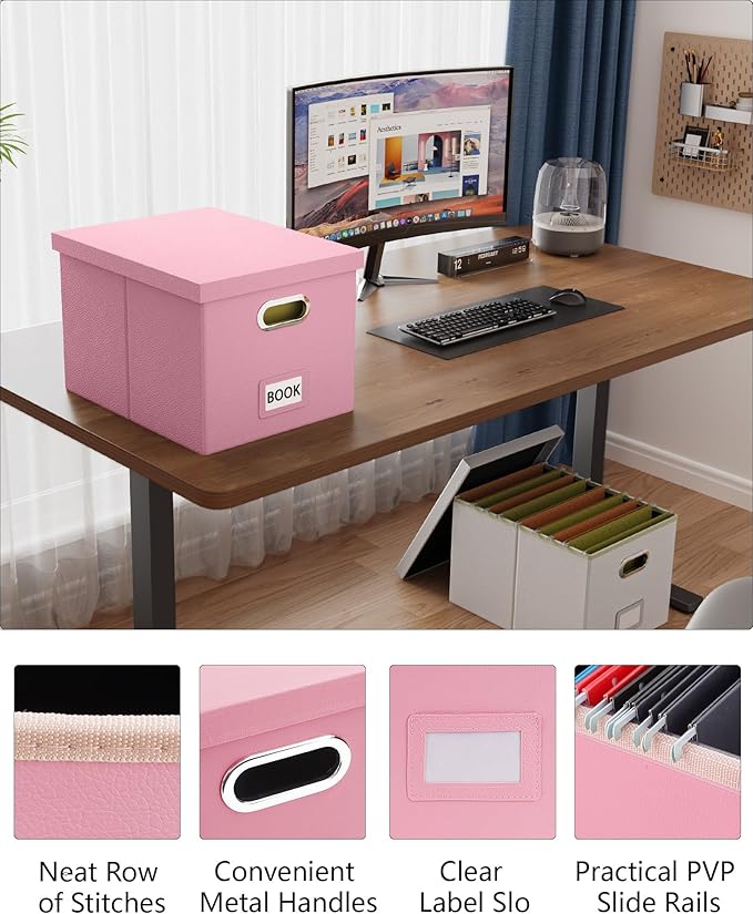 2 Pack Pink Leather File Storage Organizer - Image 5