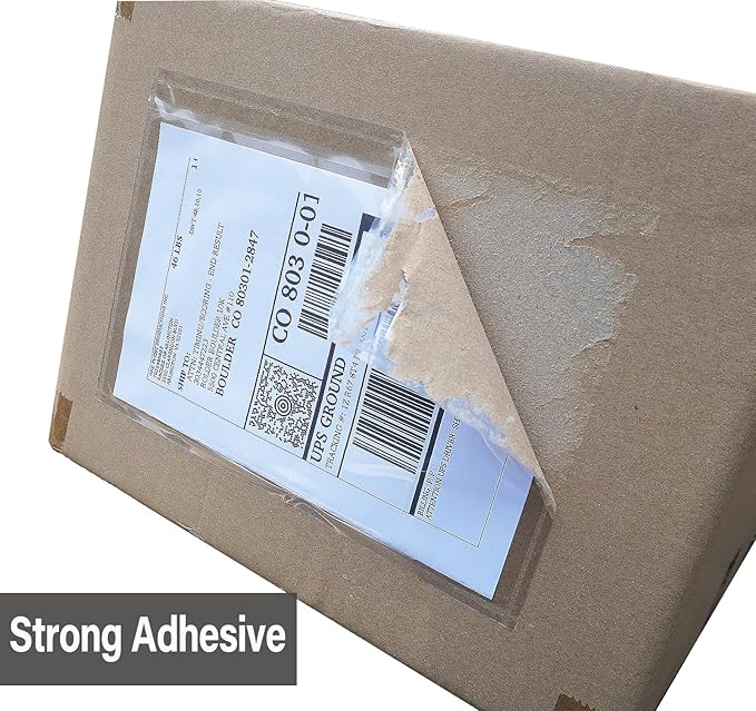 BEUYI Clear 9.5'' x 6.7'' Adhesive Shipping Label Pouches/Sleeves, Plastic - Image 4