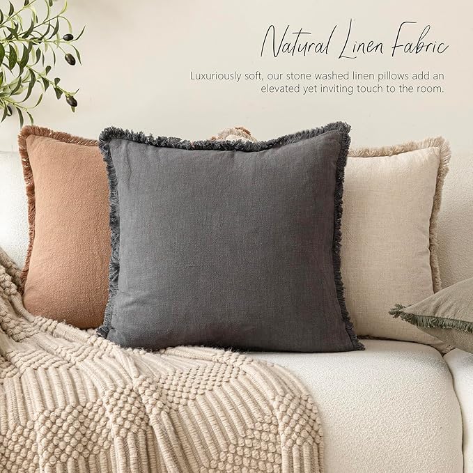 Foindtower Set of 2 Decorative Linen Fringe Throw Pillow Covers Cozy Farmhouse - Image 6