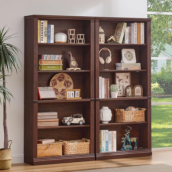 RWYHG 70" Walnut Tall Bookshelf Set of 4, 5-Tier Thick Wooden Book Shelf - Image 7