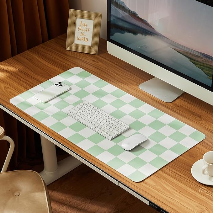 Ohocut Checkered Desk Mat, 31.5" x 15.7" Large Cute Sage Green Aesthetic Retro by Ohocut