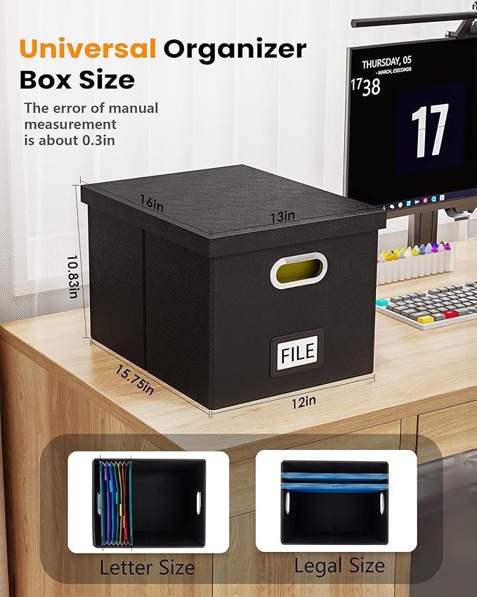 2 Pack File Storage Organizer Box, Portable Filing - Image 3