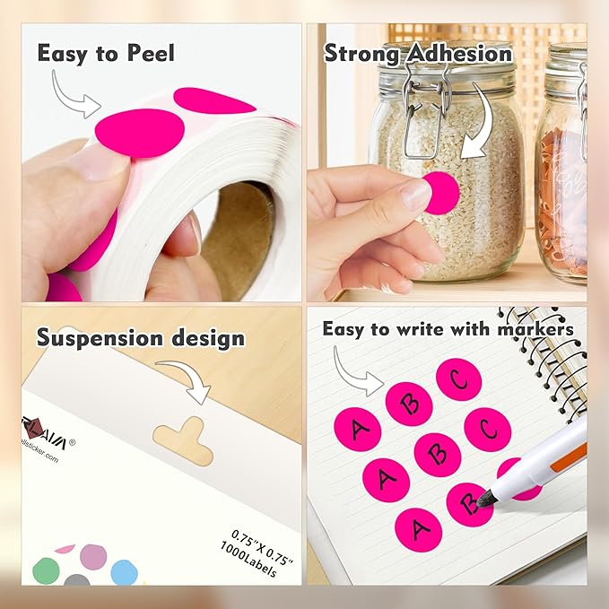 PARLAIM 3/4 Inch Roll Color Coding Labels, 4000 per/4 Rolls Round Adhesive - Image 3