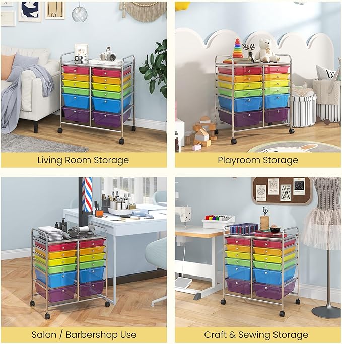 Giantex 12 Drawer Rolling Storage Cart Tools Scrapbook Paper Office School - Image 8