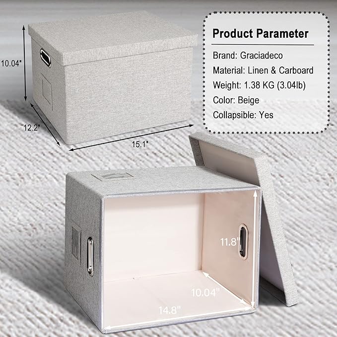 4-Pack Modern Minimalist Beige Collapsible Linen File Folder Box Office - Image 2