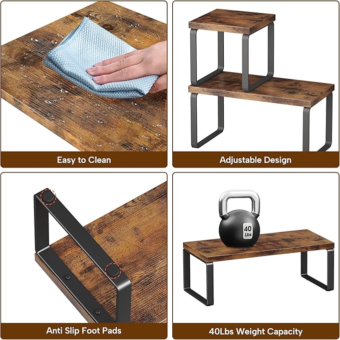 2 Sets Wooden Desktop Organizer Shelf, 2-Tier Adjustable Freestanding Bookshelf - Image 7