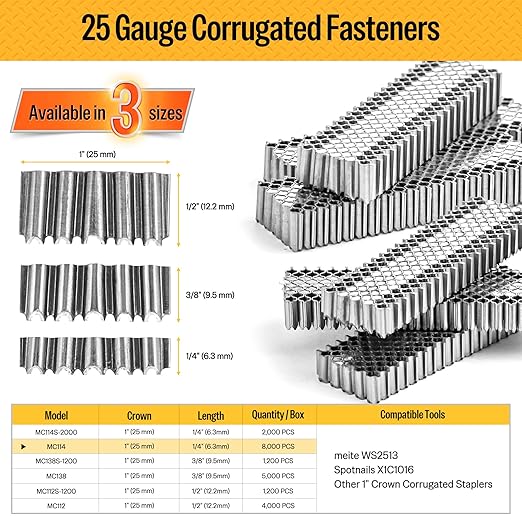 meite Corrugated Fasteners MC114 25 Gauge 1-Inch Crown 1/4-Inch Length - Image 2