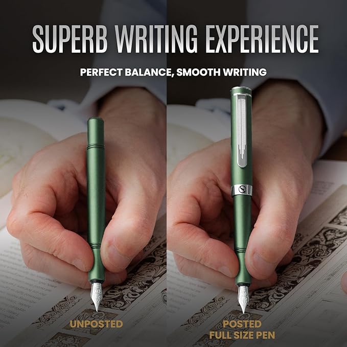 Scriveiner Personalized Luxury EDC Fountain Pen, Stunning Matt Green Pocket Pen - Image 5
