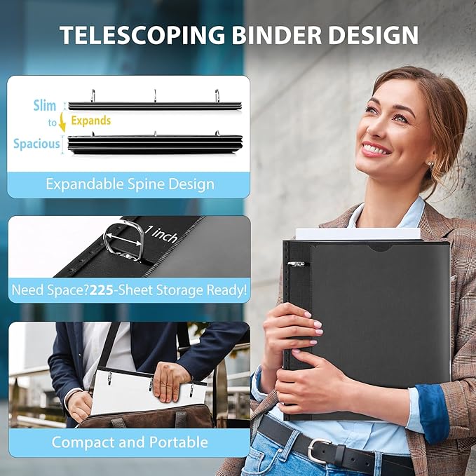 WOT I Telescoping 3 Ring Binder 1 Inch, Expandable Binder - Image 2