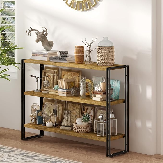 HCHQHS 3-Tier Rustic Wood and Metal Industrial Bookcase - 40in - Image 8