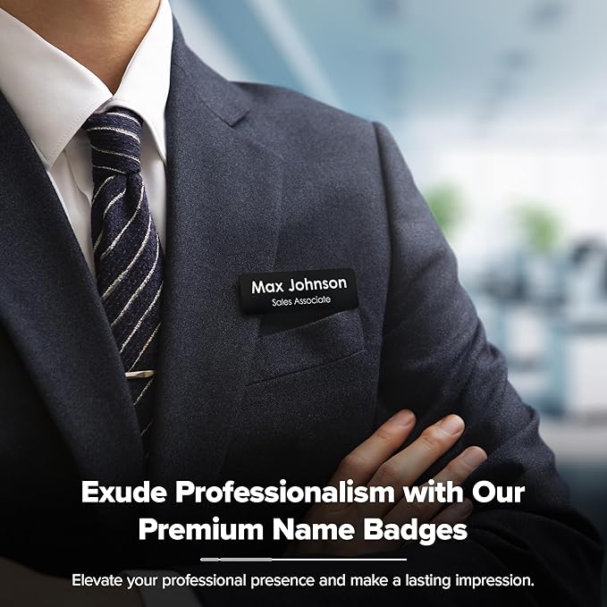 Name Tag, Magnetic Black and White Name Tags, Personalized Name Tags, 1x3 Inches - Image 2