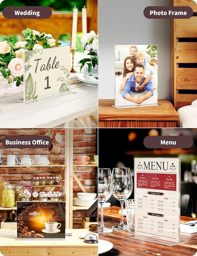 NIUBEE Acrylic Sign Holder 8.5x11 Inches 6 Pack Horizontal, T Shape Double - Image 5