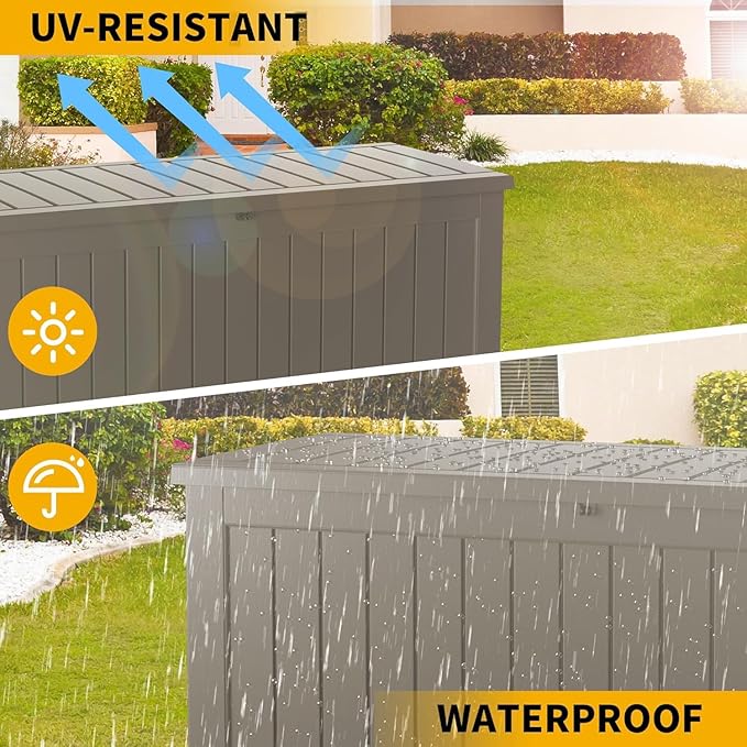 PATIOEASY 200GAL Deck Box -Grey，Waterproof Outdoor Storage Binfor Patio - Image 5
