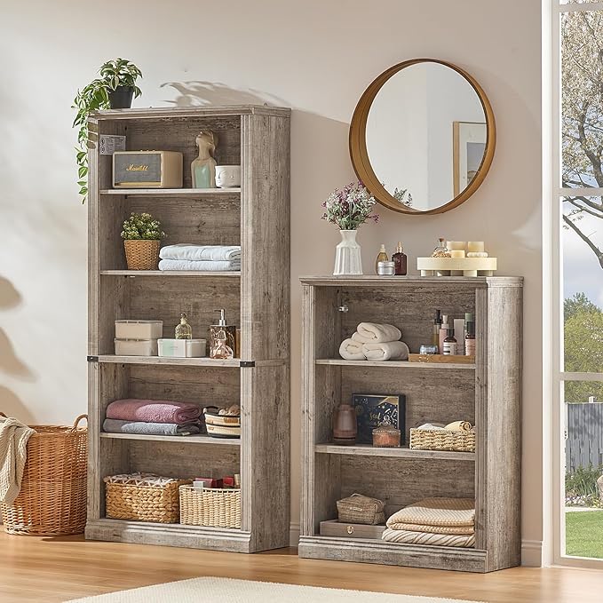 RWYHG 70" Grey Tall Bookshelf, 5-Tier Thick Wooden Book Shelf - Image 5