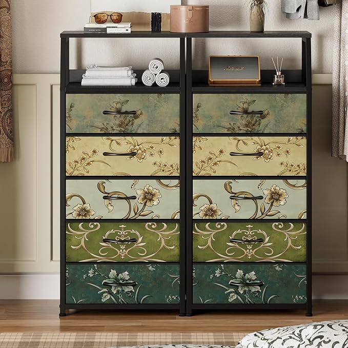 Furnulem Retro 5 Drawers Dresser, Tall Dressers - Image 2