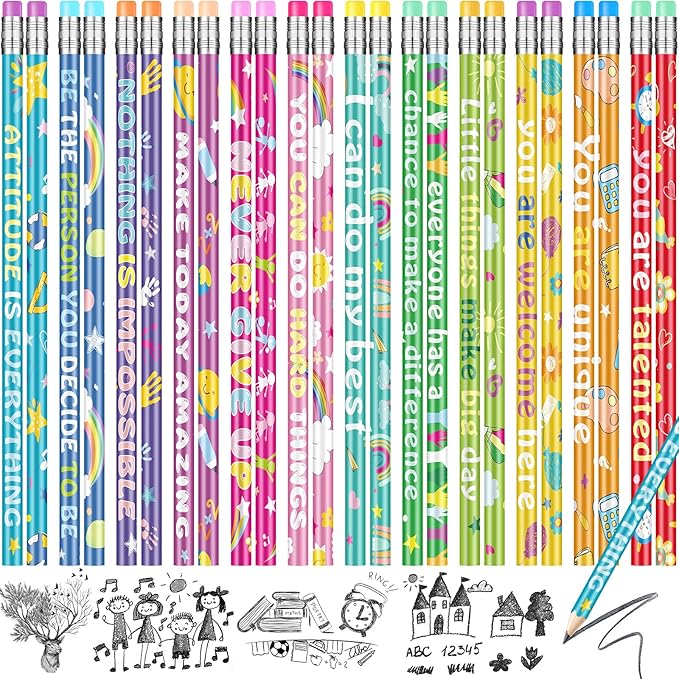 200 Pcs Motivational Pencils Bulk, Rainbow Inspirational School Pencils by RAGNHILD