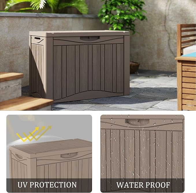 PATIOEASY 45GAL Deck Box -Grey, Lockable Patio Outdoor Storage Box - Image 6
