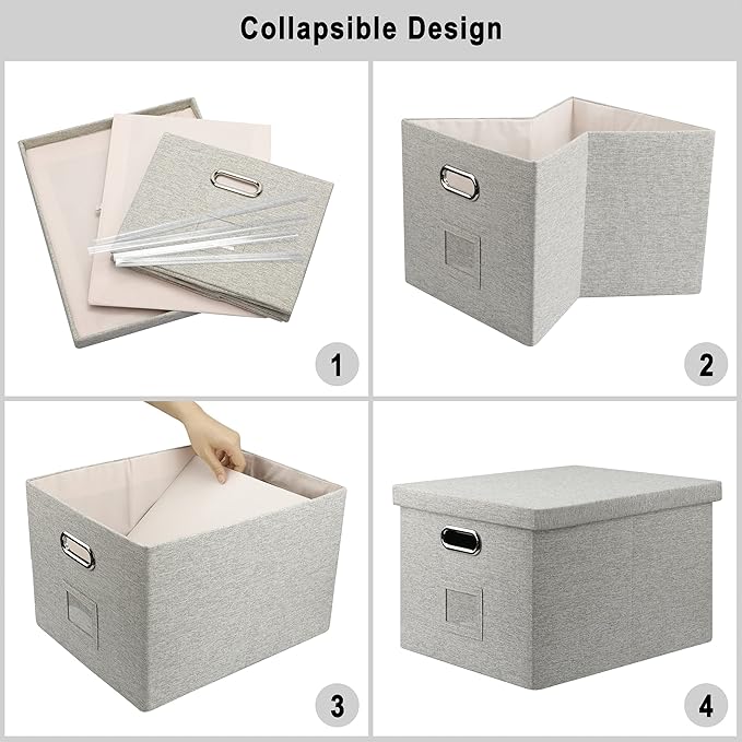 4-Pack Modern Minimalist Beige Collapsible Linen File Folder Box Office - Image 5