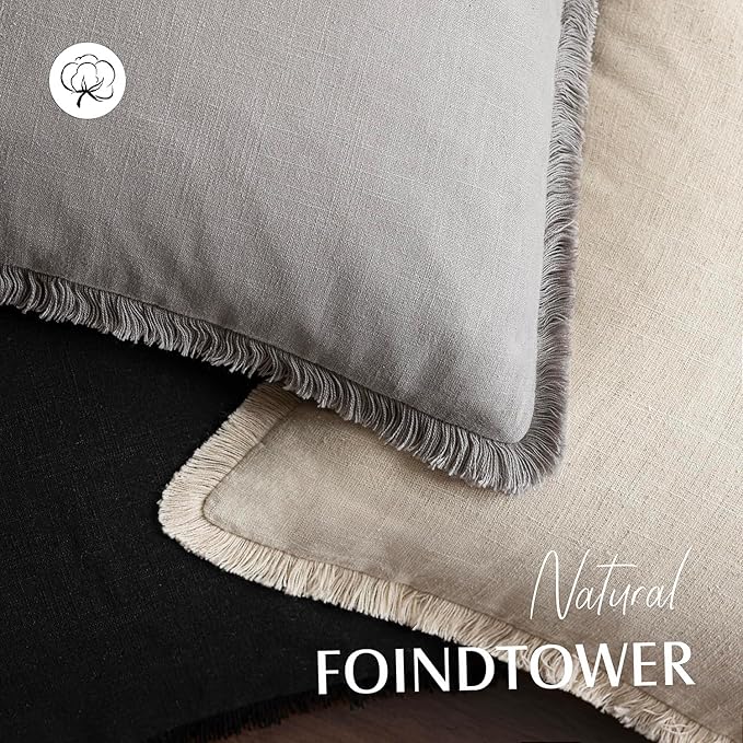 Foindtower Set of 2 Decorative Linen Fringe Throw Pillow Covers Cozy Farmhouse - Image 4