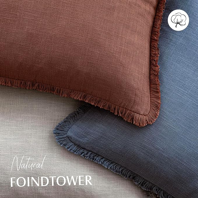 Foindtower Set of 2 Decorative Linen Fringe Lumbar Throw Pillow Covers Boho - Image 4
