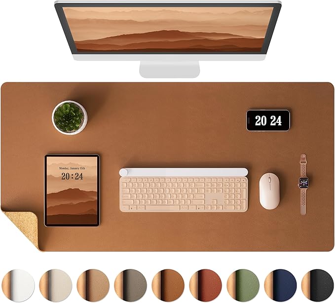 Aothia Double-Sided Desk Pad, Leather Desk Mat, Eco Cork Desk Pad Protector by AothiaSimpleNaturalUnique