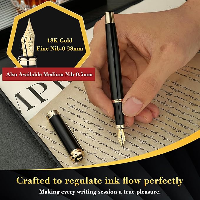 MCNTEIK 317 Fountain Pen, Stunning Luxury Black Piano Lacquer, 18K Gilded Nib - Image 5