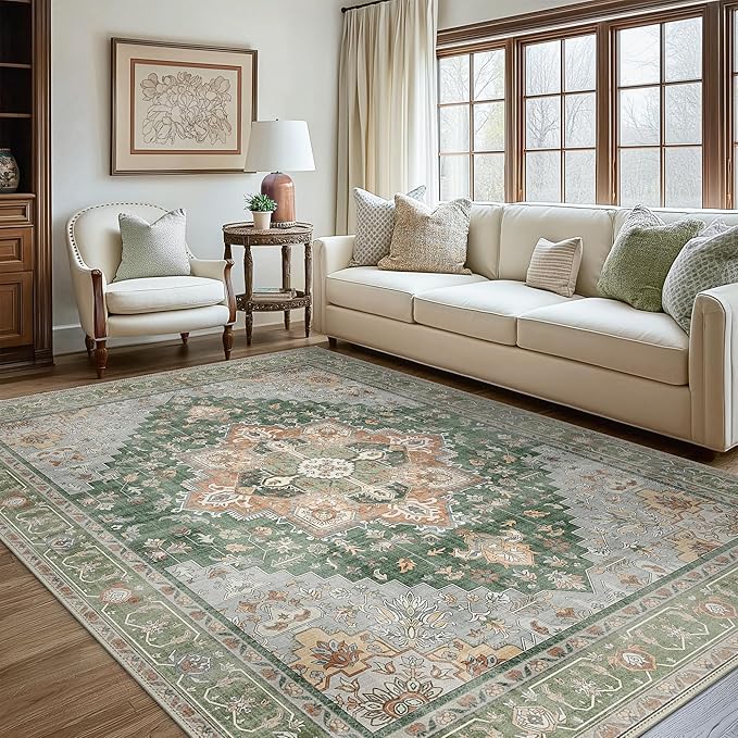 GENIMO 7x10 Area Rugs for Living Room, Machine Washable Non Slip Vintage Rugs - Image 2