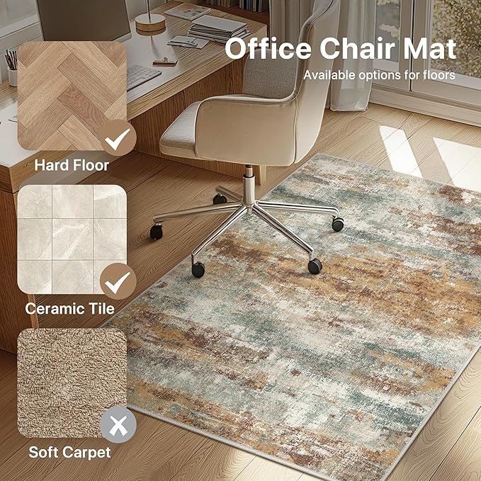 Office Chair Mat for Hardwood Tile Floor, Abstract 48"X 60" Desk Mats for - Image 3