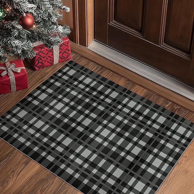 GENIMO Checkered Rug 27.5x44 inches Black and White Fine Plaid Outdoor Rug - Image 4