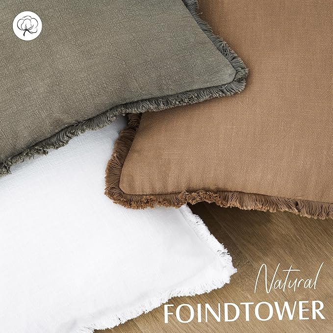 Foindtower Set of 2 Decorative Linen Fringe Lumbar Throw Pillow Covers Boho - Image 4