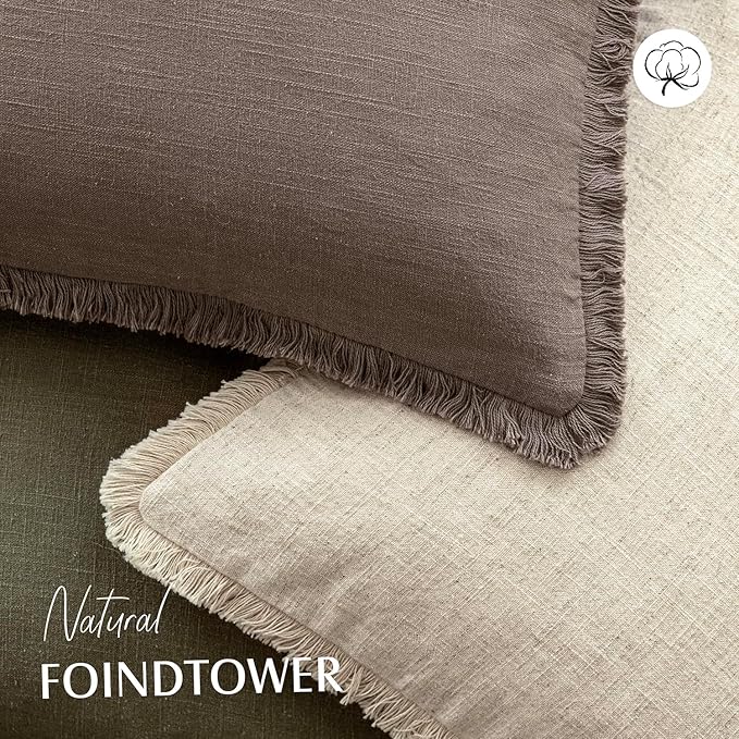 Foindtower Set of 2 Decorative Linen Fringe Lumbar Throw Pillow Covers Boho - Image 4
