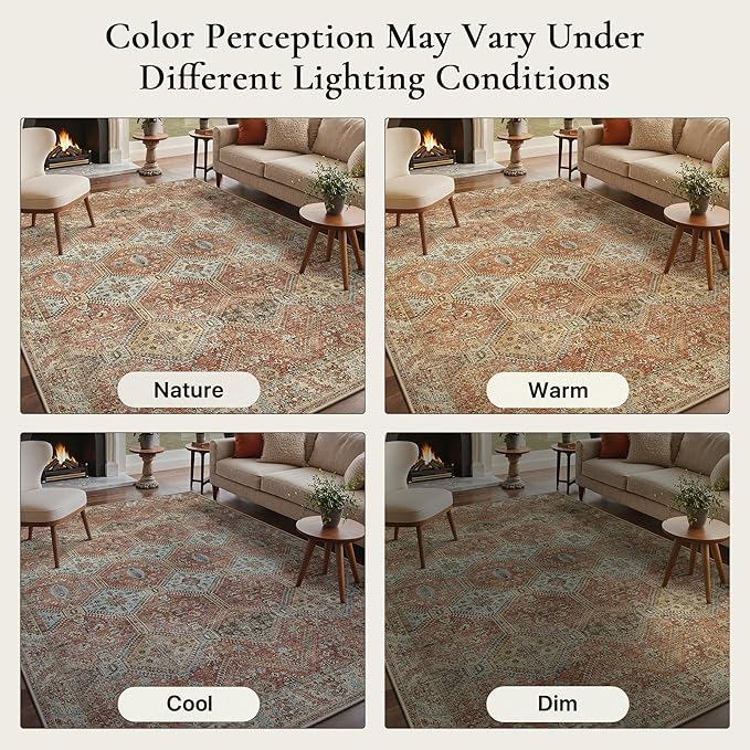 GENIMO 9x12 Area Rugs for Living Room, Machine Washable Non Slip Rugs, Low Pile - Image 8