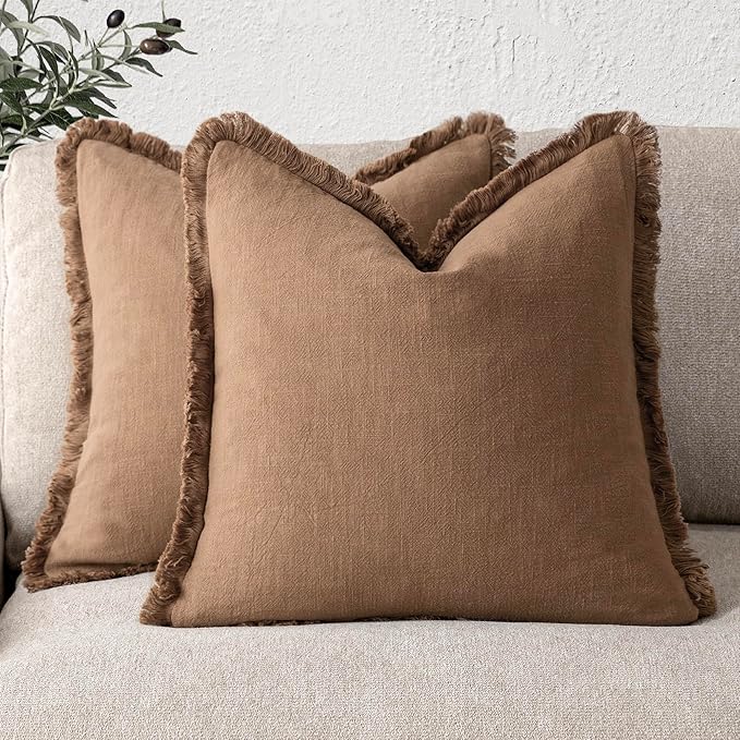 Foindtower Set of 2 Decorative Linen Fringe Throw Pillow Covers Cozy Farmhouse by Foindtower