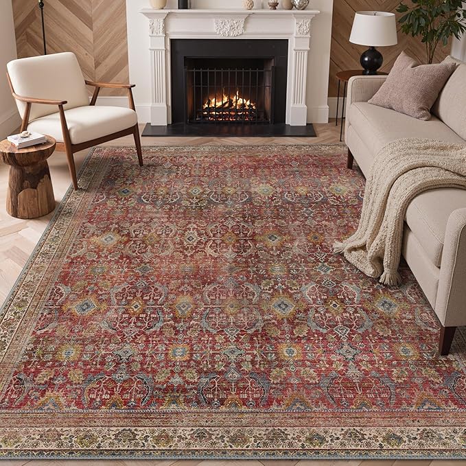 GENIMO 9x12 Area Rugs for Living Room, Machine Washable Non Slip Vintage Rugs - Image 2