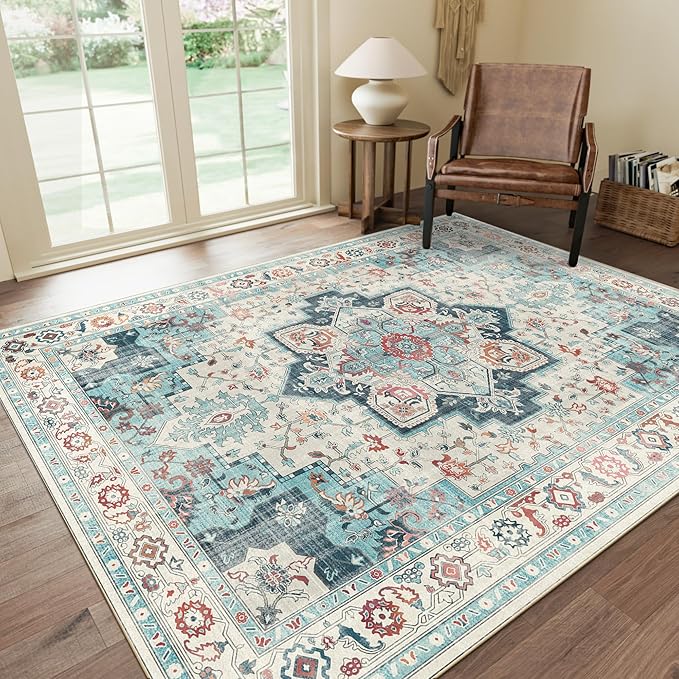 GENIMO 9x12 Area Rugs for Living Room, Machine Washable Non Slip Rugs, Low Pile by GENIMO